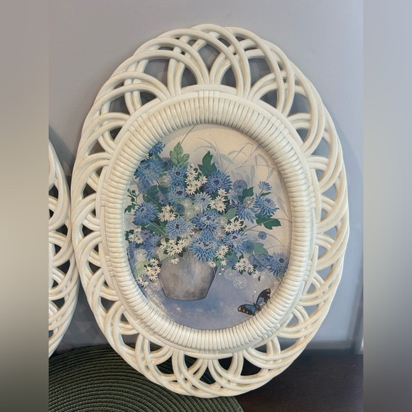 2-Vintage 1970s Burwood #8555 Faux Bamboo Flower Botanical Pictures Framed Decor - Picture 3 of 10